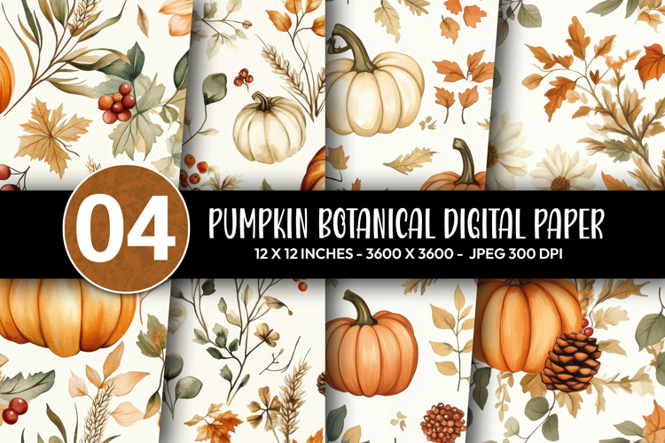 Botanical Pumpkin Digital Paper