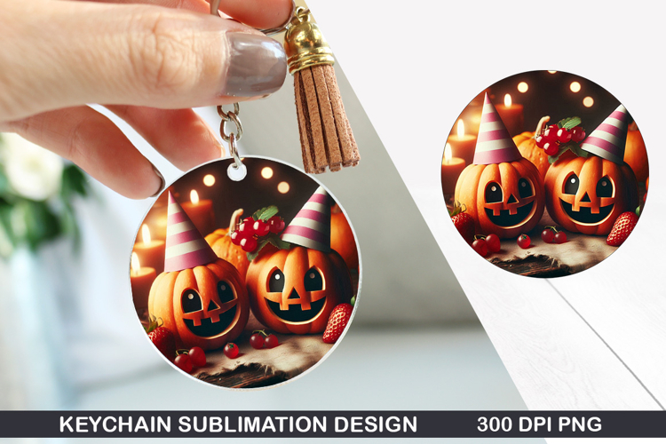 Pumpkin Keychain Sublimation - Halloween Keychain PNG