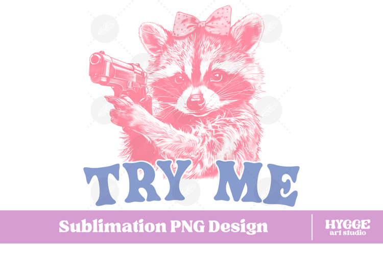 Try Me Vintage Funny Sarcastic Coquette Feral Raccoon PNG