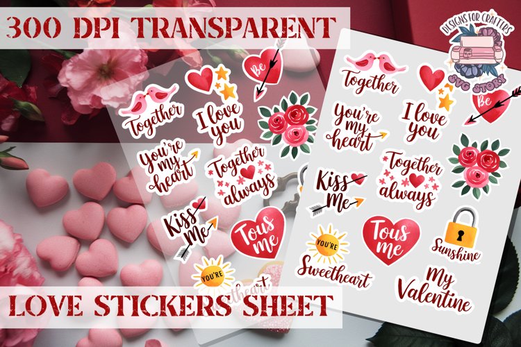 Love sticker Hearts Stickers Sheet St. Valentines Heart PNG