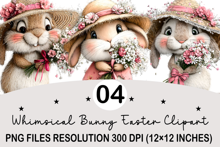 Whimsical Bunny Easter Clipart, Watercolor Easter Bunny PNG