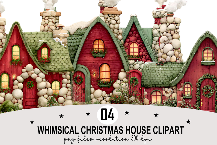 Whimsical Christmas House Clipart Watercolor PNG example image 1