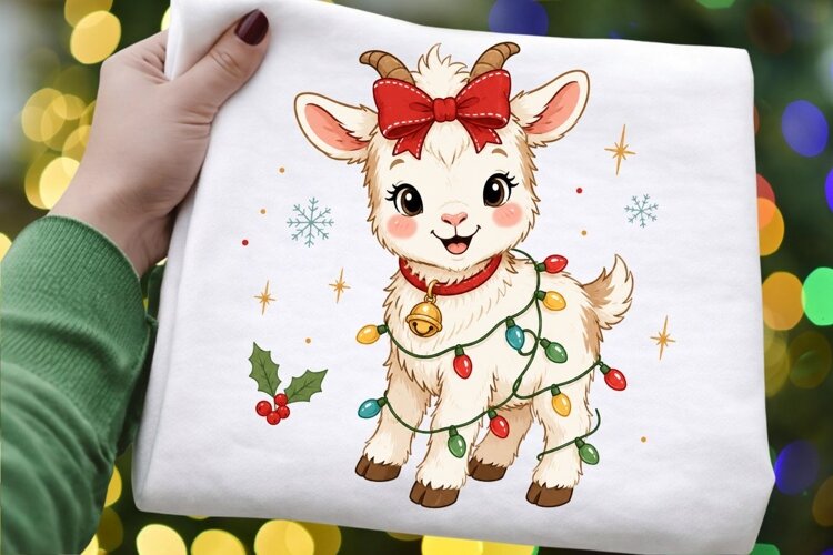 Christmas Sweater Baby Goat PNG Sublimation Design - Cute example image 1
