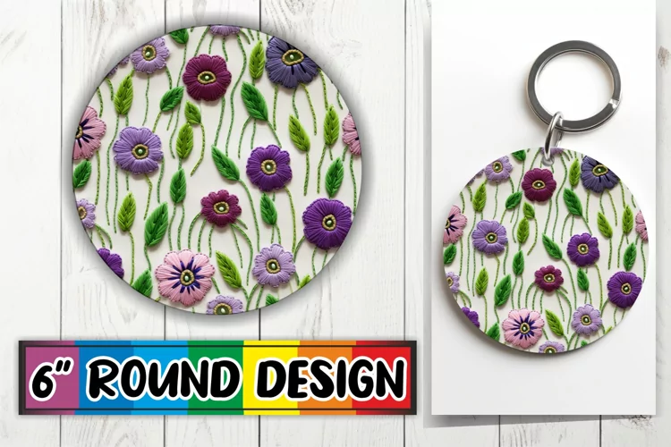 Sublime 3D Flower Embroidered Circle - Keychain Accent