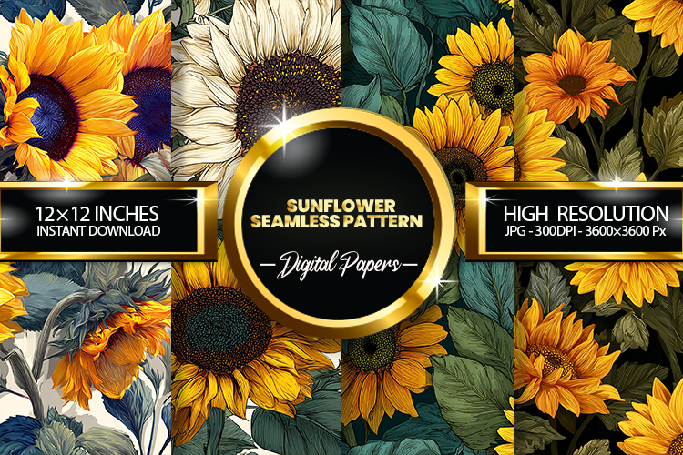 sunflower seamless pattern Digital Papers - 04 variations