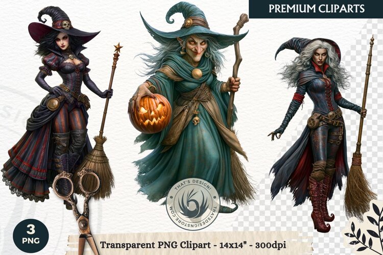 Dark Fantasy Halloween Witches Clipart PNG sublimation example image 1