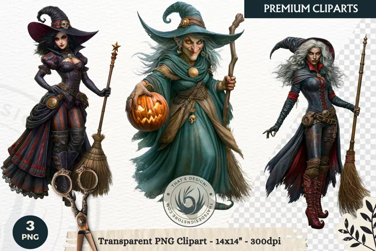 Dark Fantasy Halloween Witches Clipart PNG sublimation
