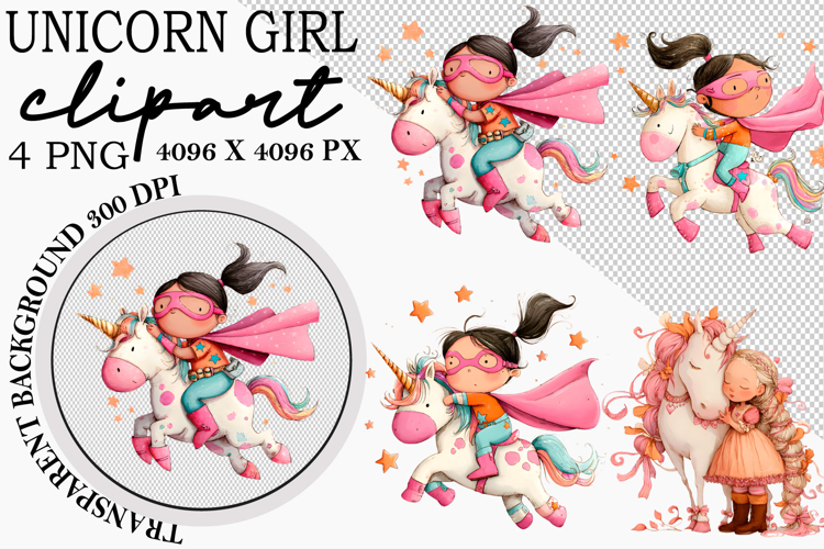 Whimsical Girl Unicorn Clipart