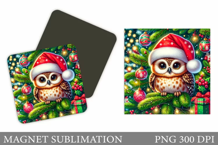 Christmas Owl Magnet. Christmas Magnet Sublimation
