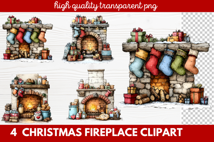 Cozy Christmas Fireplace Clipart | Holiday Mantel   Winter