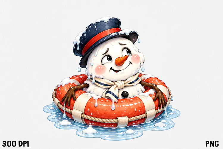 Funny Melting Snowman PNG Christmas Clipart