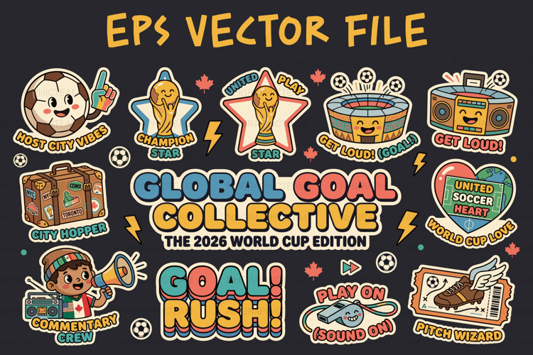 World Cup 2026 Soccer Kawaii Sticker Bundle EPS Pack