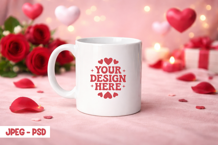 Valentine Rose Mug PSD JPEG Mockup