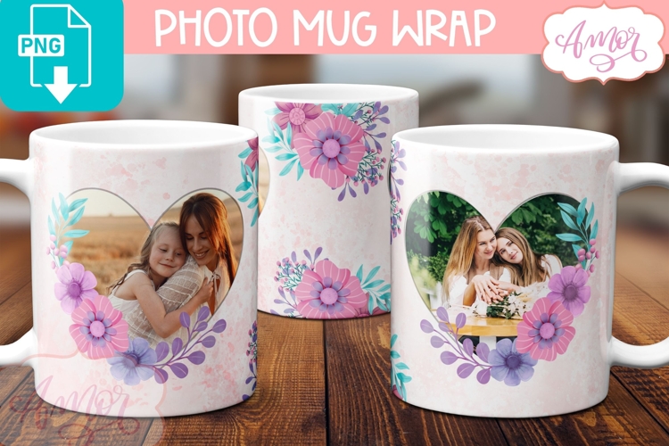 Floral Photo Mug template sublimation PNG, customizable mug