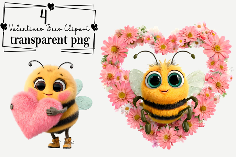Valentines Bee Clipart Watercolor PNG example image 1