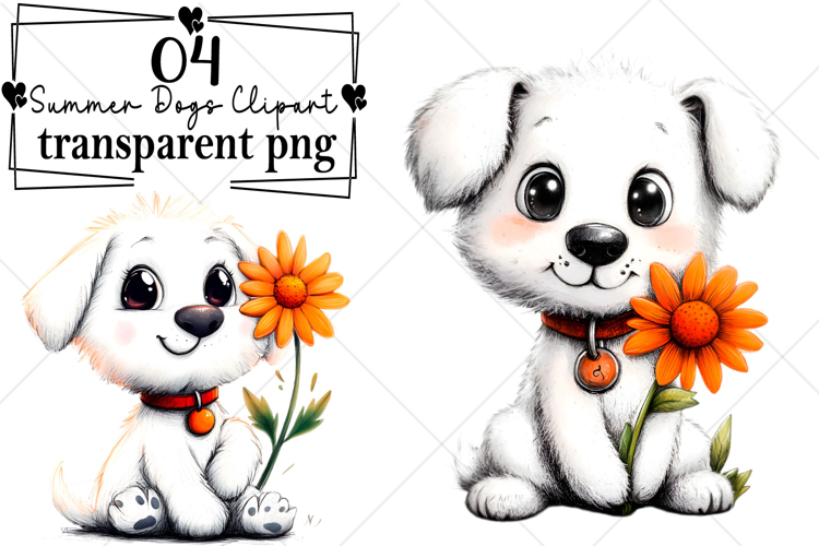 Whimsical Summer Dogs Clipart Watercolor PNG