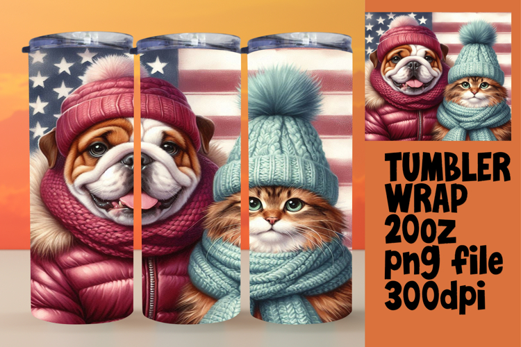 STUNNING 20oz PNG Tumbler Template , Dog and cat
