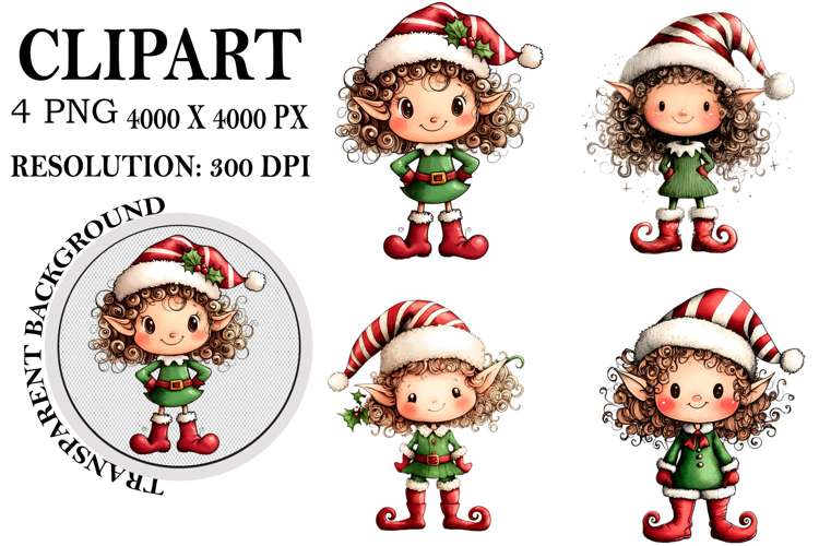 Christmas Elf Clipart, Funny Elf Clip Art Watercolor PNG example image 1