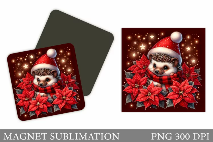 Christmas Hedgehog Magnet. Christmas Magnet Sublimation