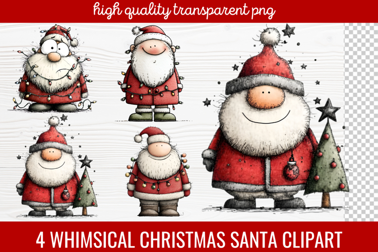 4 Whimsical Christmas Santa Clipart | Cute Santa PNG