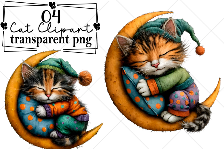 Whimsical Cat Clipart Watercolor PNG example image 1