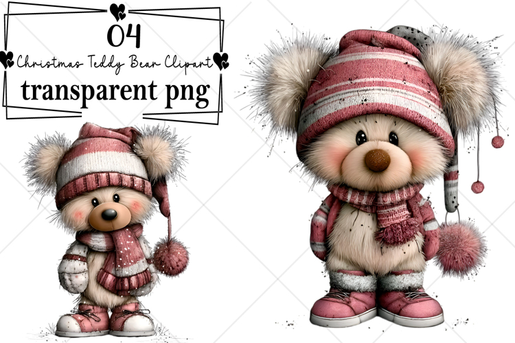 Whimsical Christmas Teddy Bear Clipart Watercolor PNG