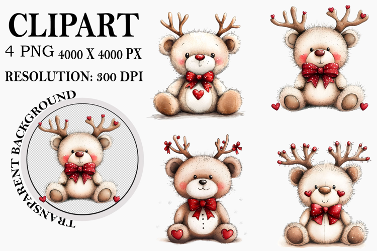 Whimsical Christmas Bears Clipart Watercolor PNG