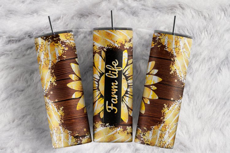 Farm Life Sunflowers Floral Rustic Wood 20 oz tumbler wrap