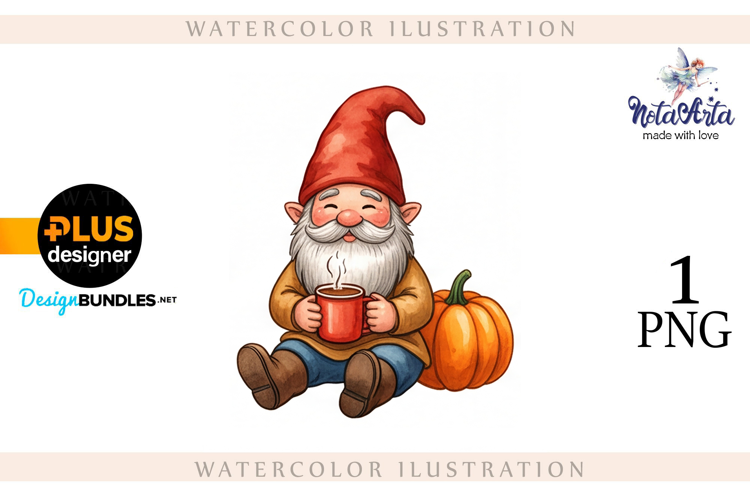 Gnomes with Pumpkin Harvest in Watercolor Style