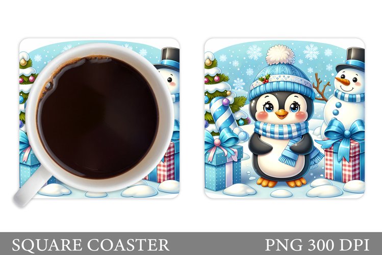 Cute Penguin Coaster Design. Cute Penguin Sublimation example image 1