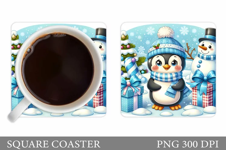 Cute Penguin Coaster Design. Cute Penguin Sublimation