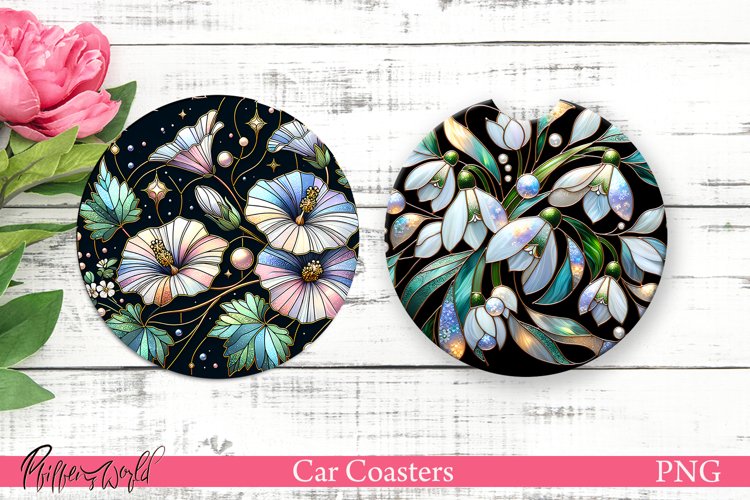 Car Coasters | Pearl Flowers | White Flowers Designs