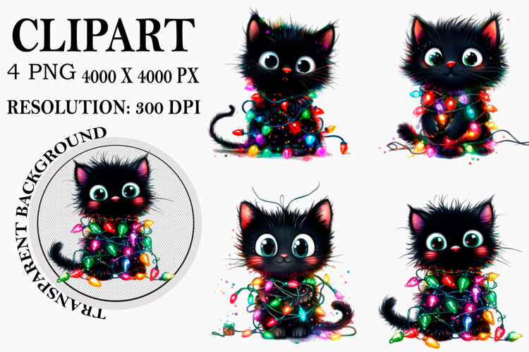 Whimsical Funny Christmas Cat Clipart Watercolor PNG