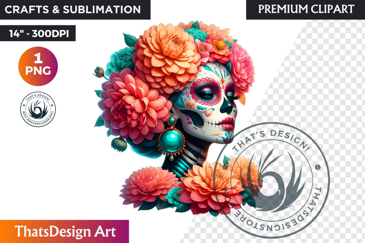Pastel Floral Day of the Dead Clipart PNG,sugar skull design