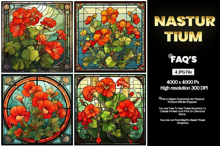 Stained Glass Nasturtium Square Coaster - 04 Variations