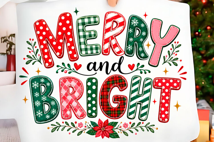 Merry and Bright Patchwork Christmas PNG example image 1