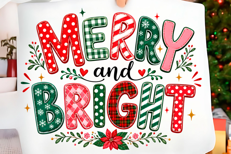 Merry and Bright Patchwork Christmas PNG