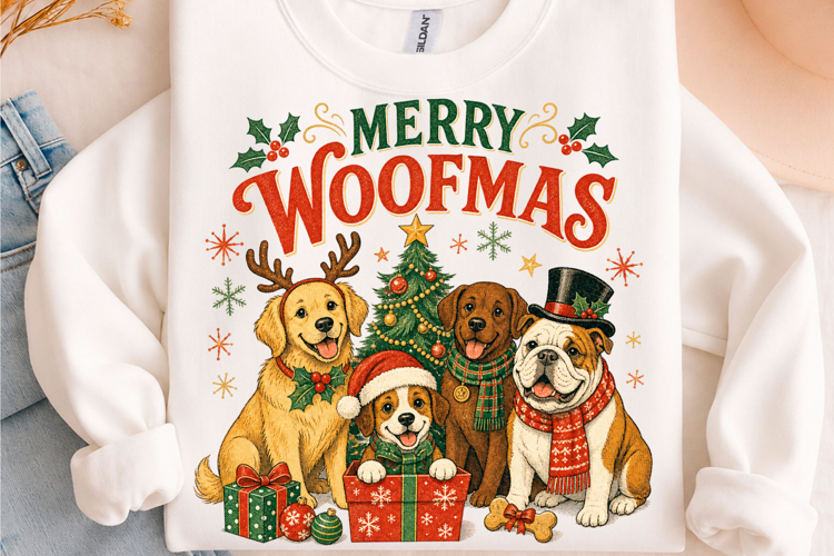 Merry Woofmas Christmas Dog Holiday T-Shirt Design