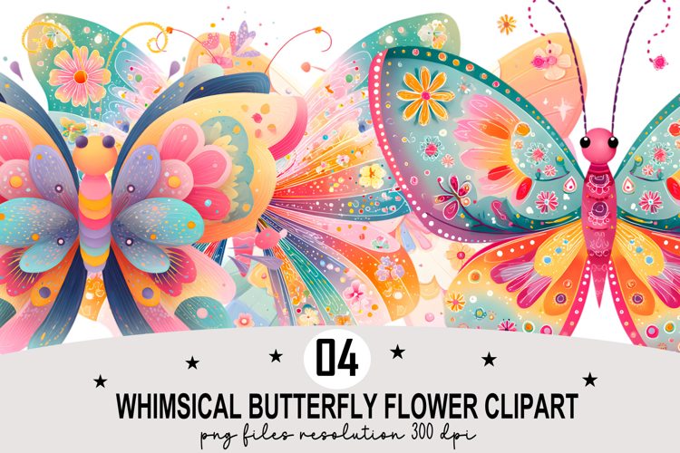 Whimsical Butterfly Flower Clipart Watercolor PNG example image 1