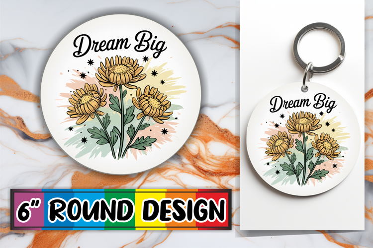 Joyful Circle Coasters Sublimation, Flowers Quote