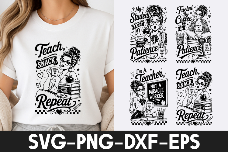 Teacher Snack Repeat Coffee Patience SVG PNG