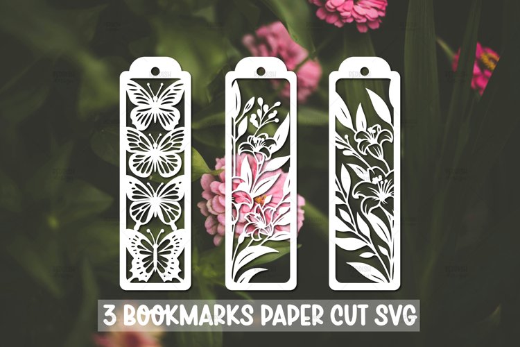 3 Floral Bookmarks Paper cut SVG Laser cut,Cricut,Silhouette