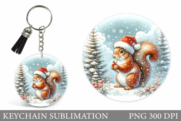 Cute Squirrel Keychain. Christmas Keychain Sublimation