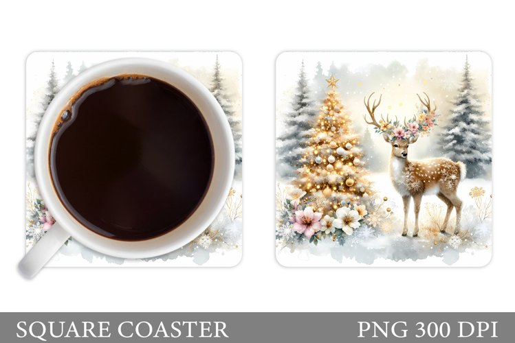Christmas Deer Coaster Design. Christmas Coaster Sublimation example image 1