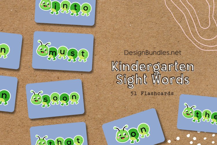 Caterpillar Kindergarten Sight Words Educational Flashcards example image 1