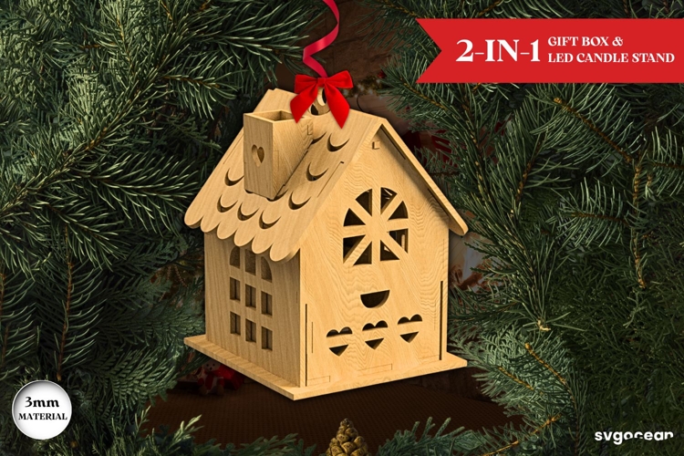 Christmas House Gift Box SVG | Laser Cut | Glowforge