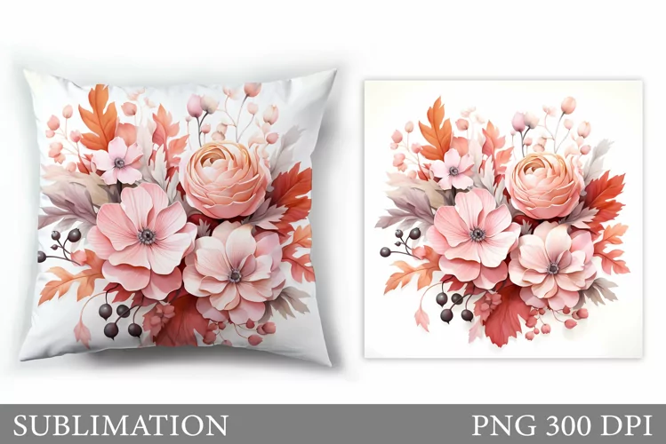 3D Flowers Pillow Design. Flowers Sublimation