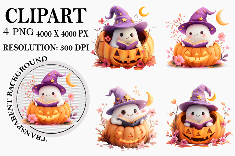 Watercolor Ghost Pumpkin Clipart