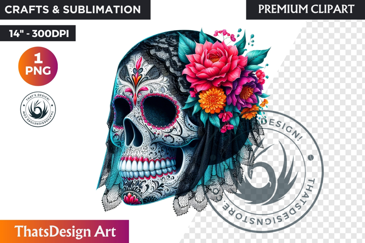 Floral Sugar Skull Day of the Dead Clipart, dia de muertos