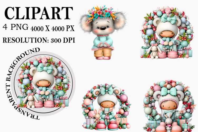 Whimsical Woodland Christmas Clipart Watercolor PNG example image 1